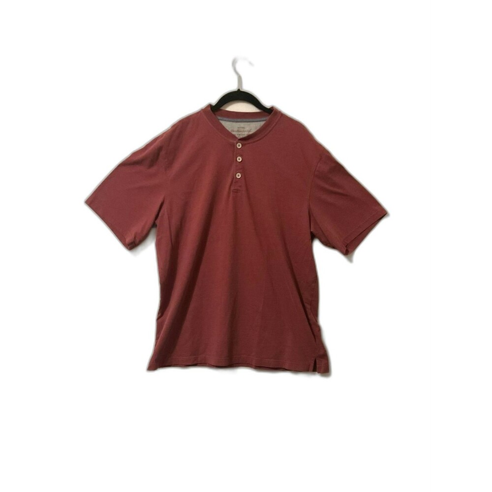 Weatherproof Vintage Henley Shirt XL Terracotta Red Short Sleeve Cotton Blend